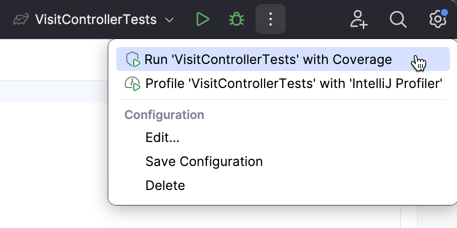 A menu appears on clicking More Actions in the Run widget A menu appears on clicking More Actions in the Run widget