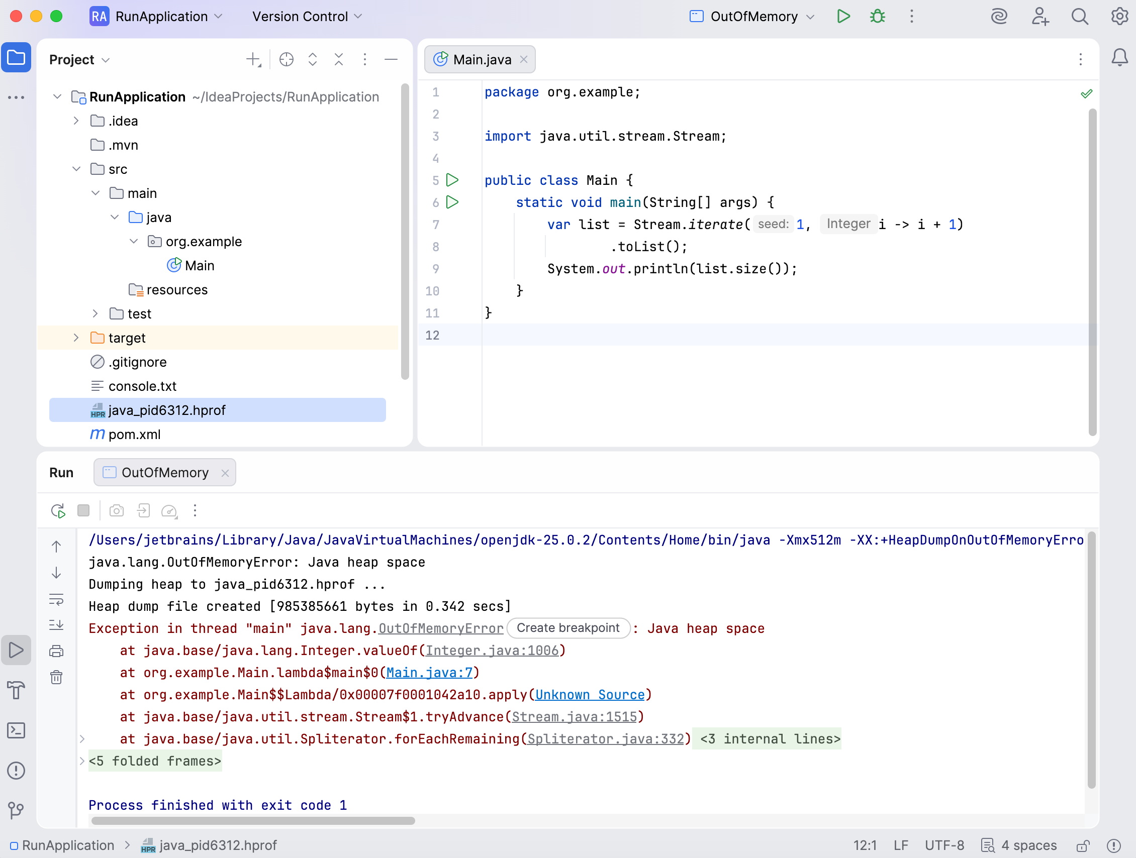 .hprof file has been created