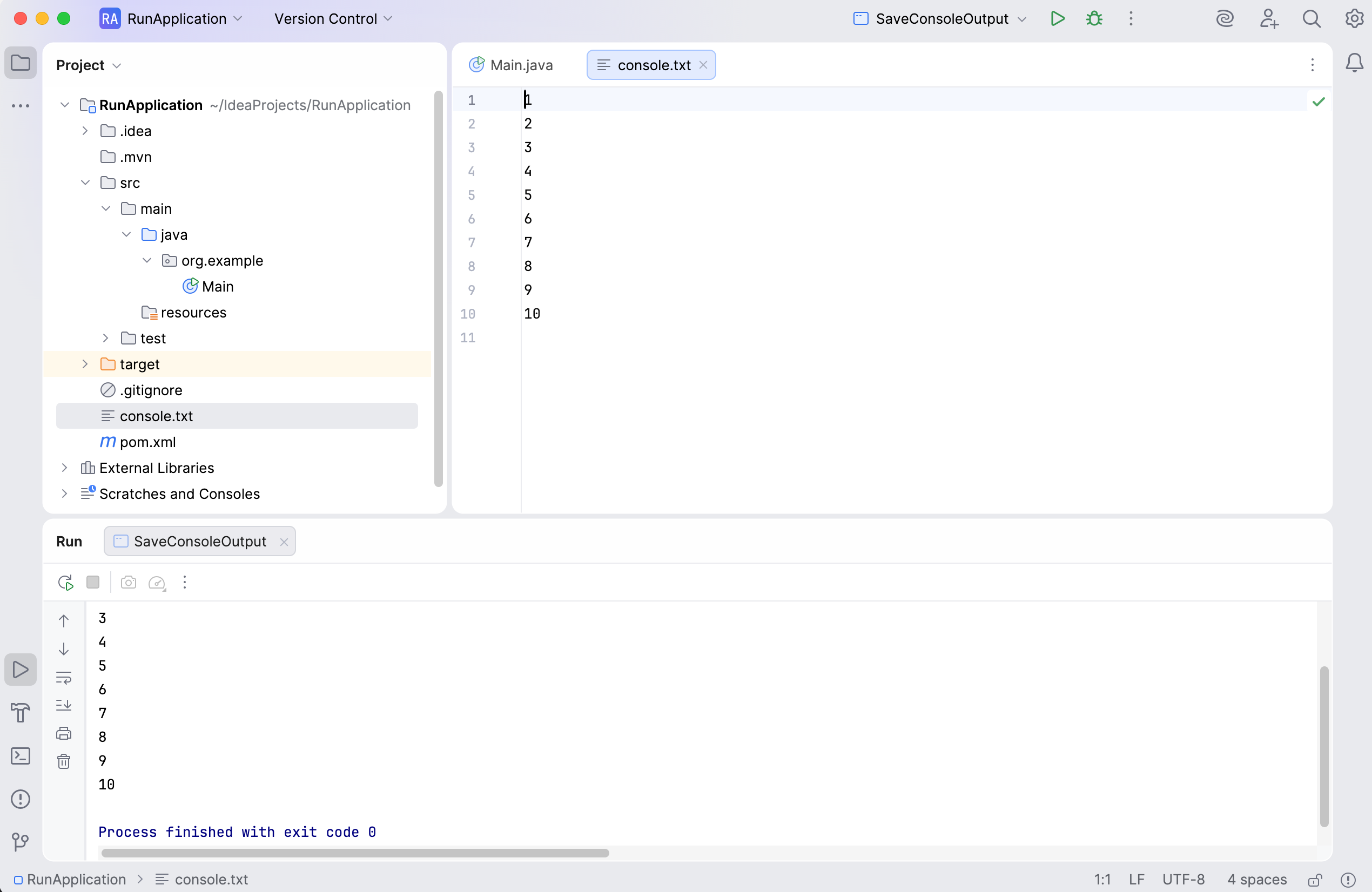 Console output saved to a file