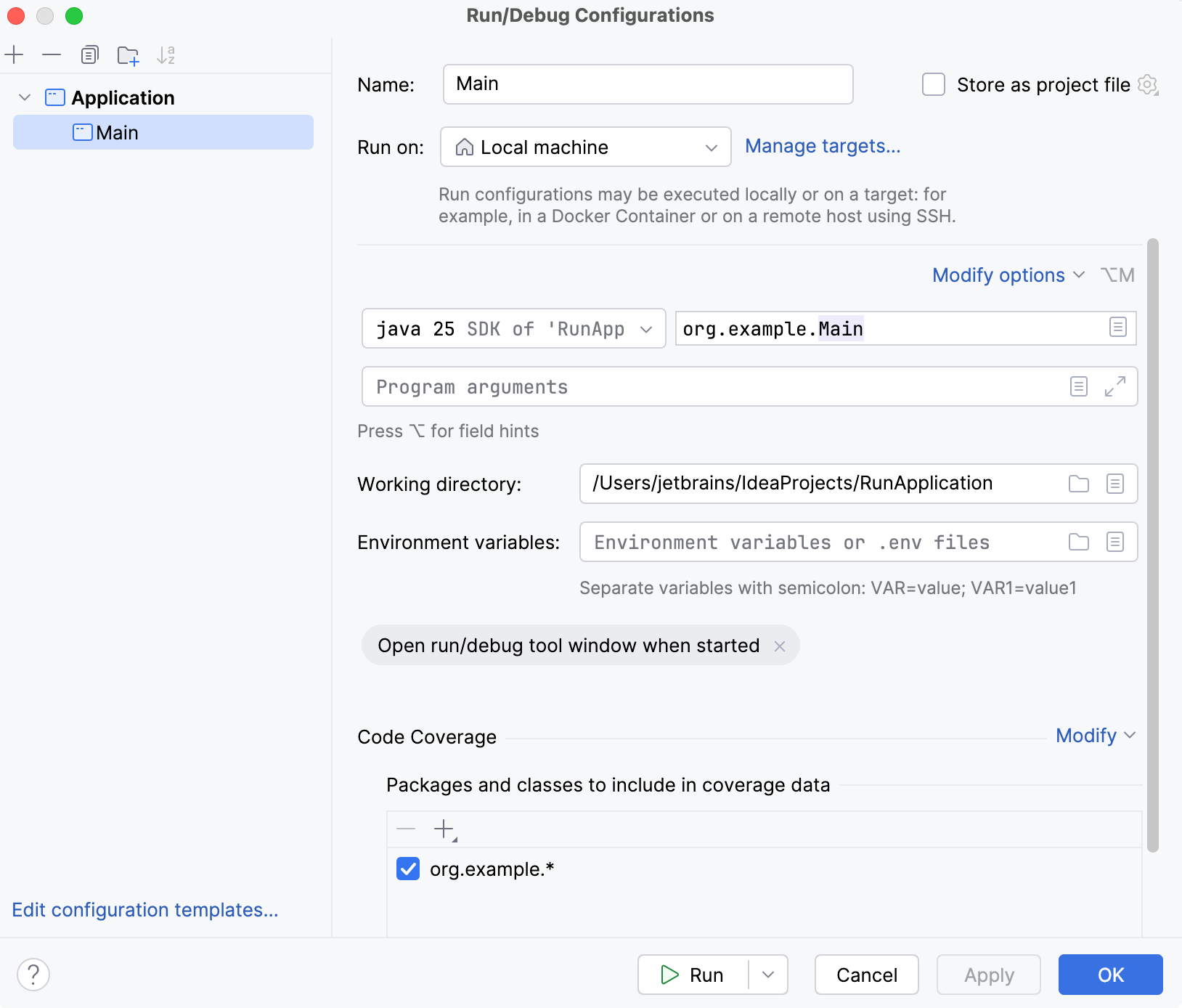 Save the run configuration