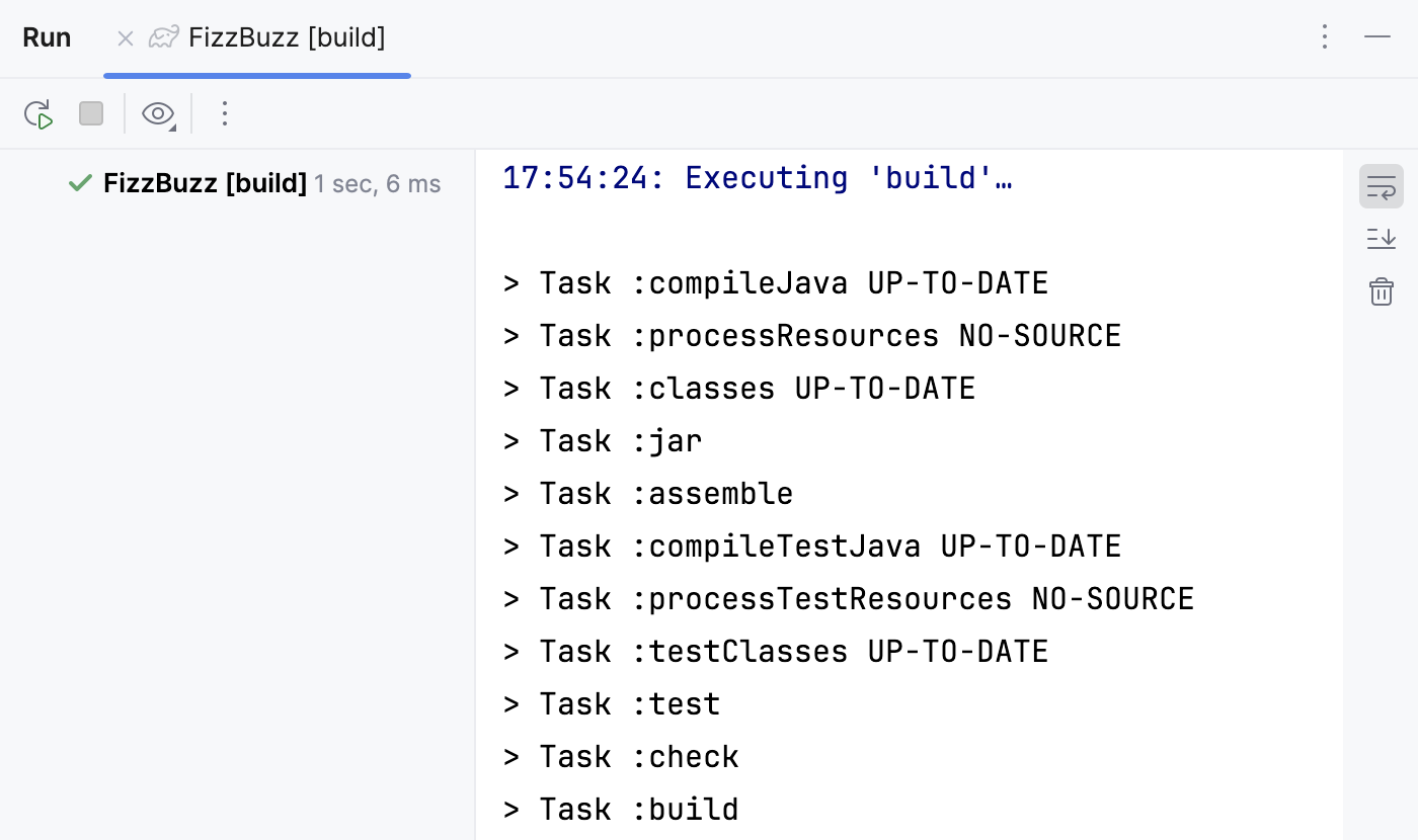Run tool window: build task Run tool window: build task