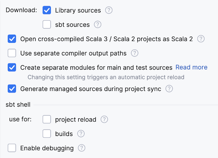 sbt Projects settings