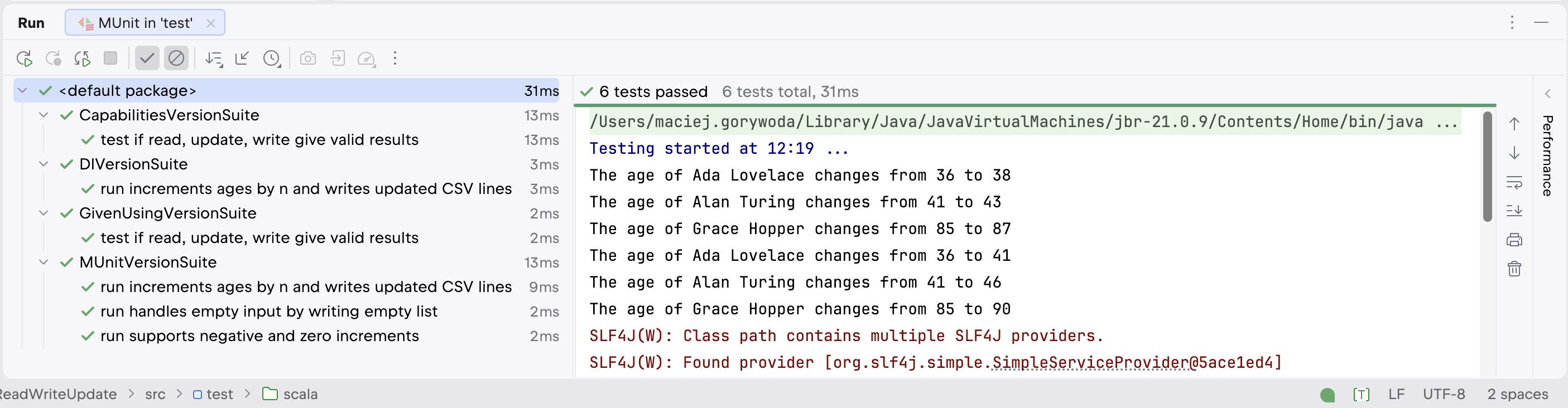 Run tool window: tests passed