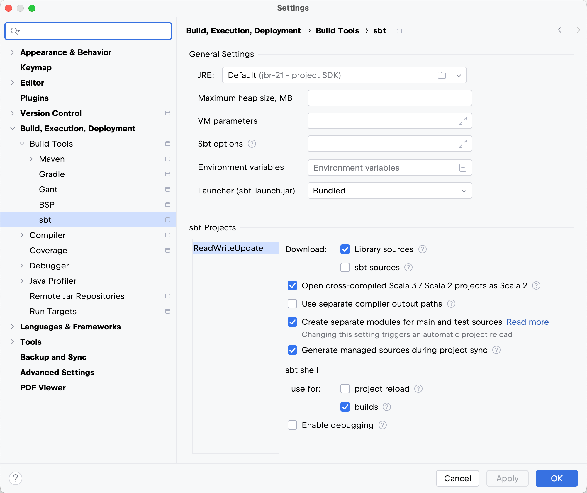 the Debugger settings: Scala