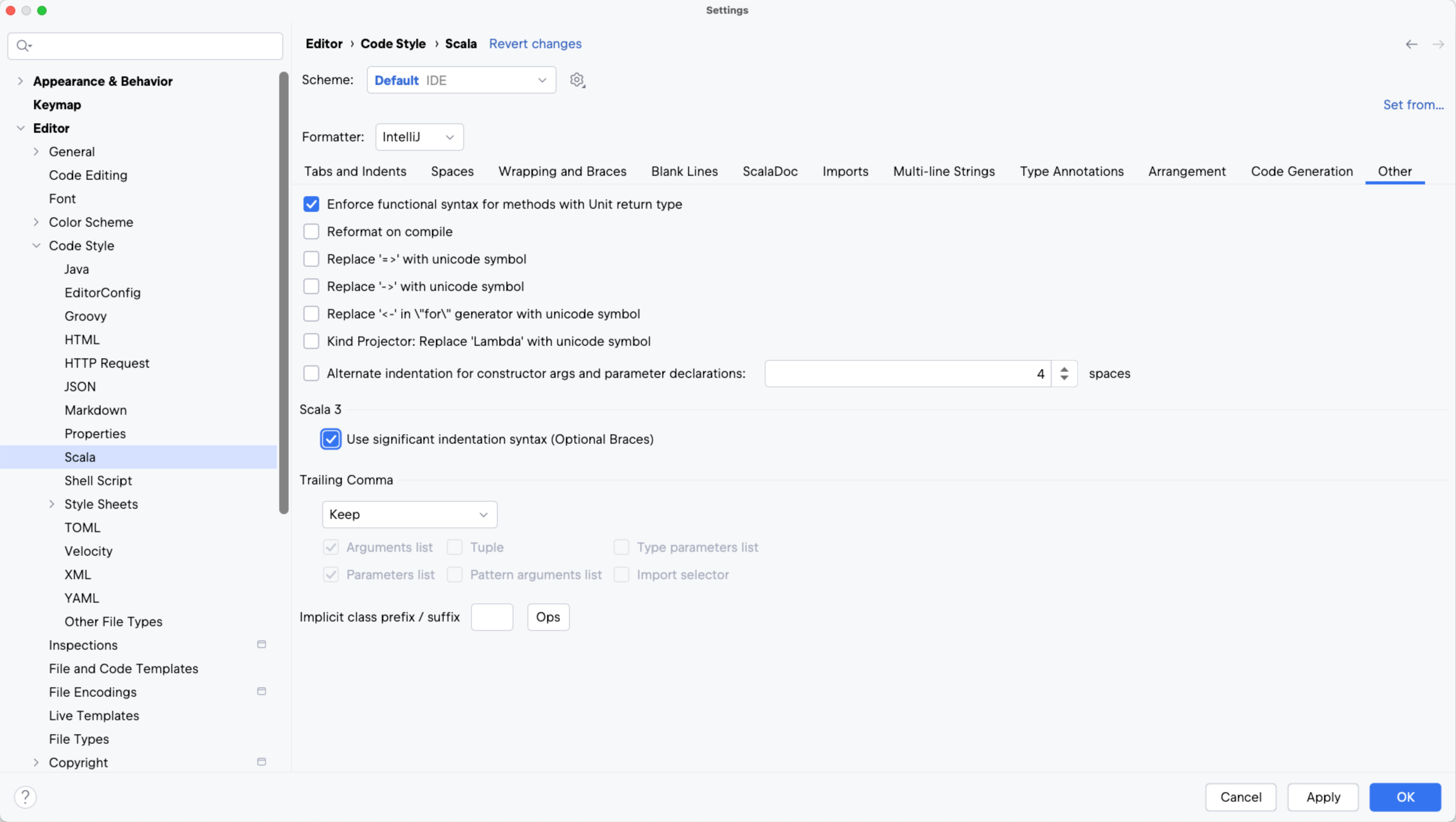 Scala 3 Significant
                    Indentation checkbox in Settings
