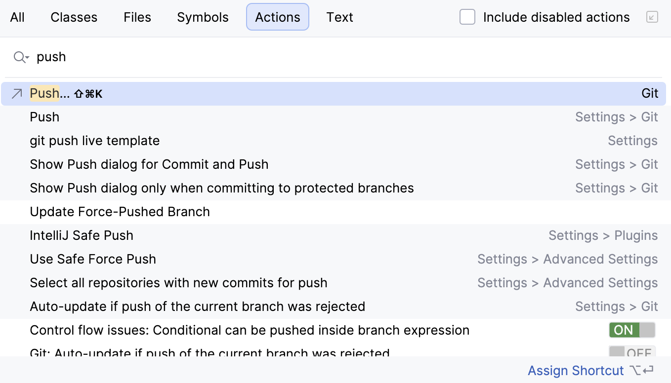 Search for push action
