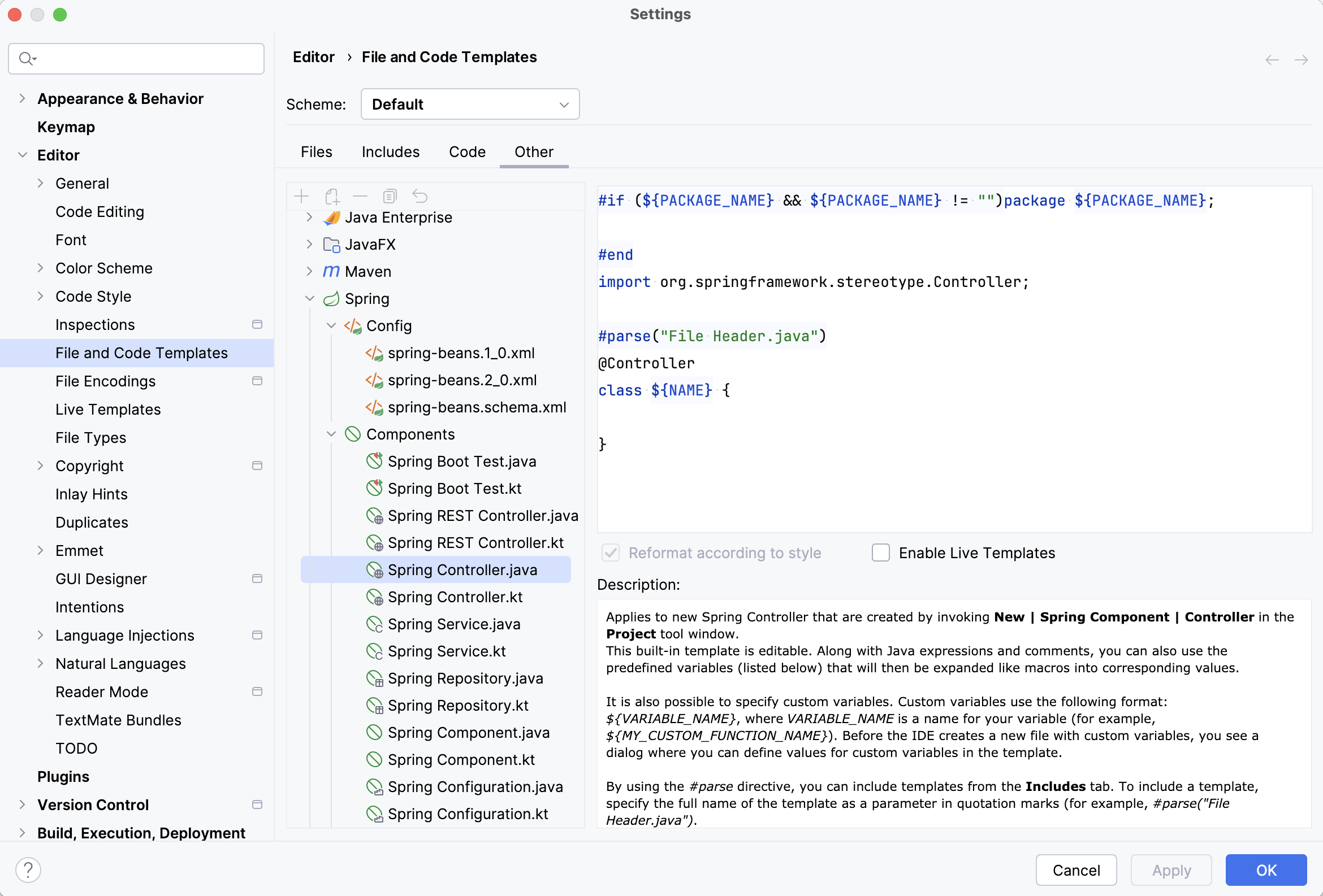 Spring file templates