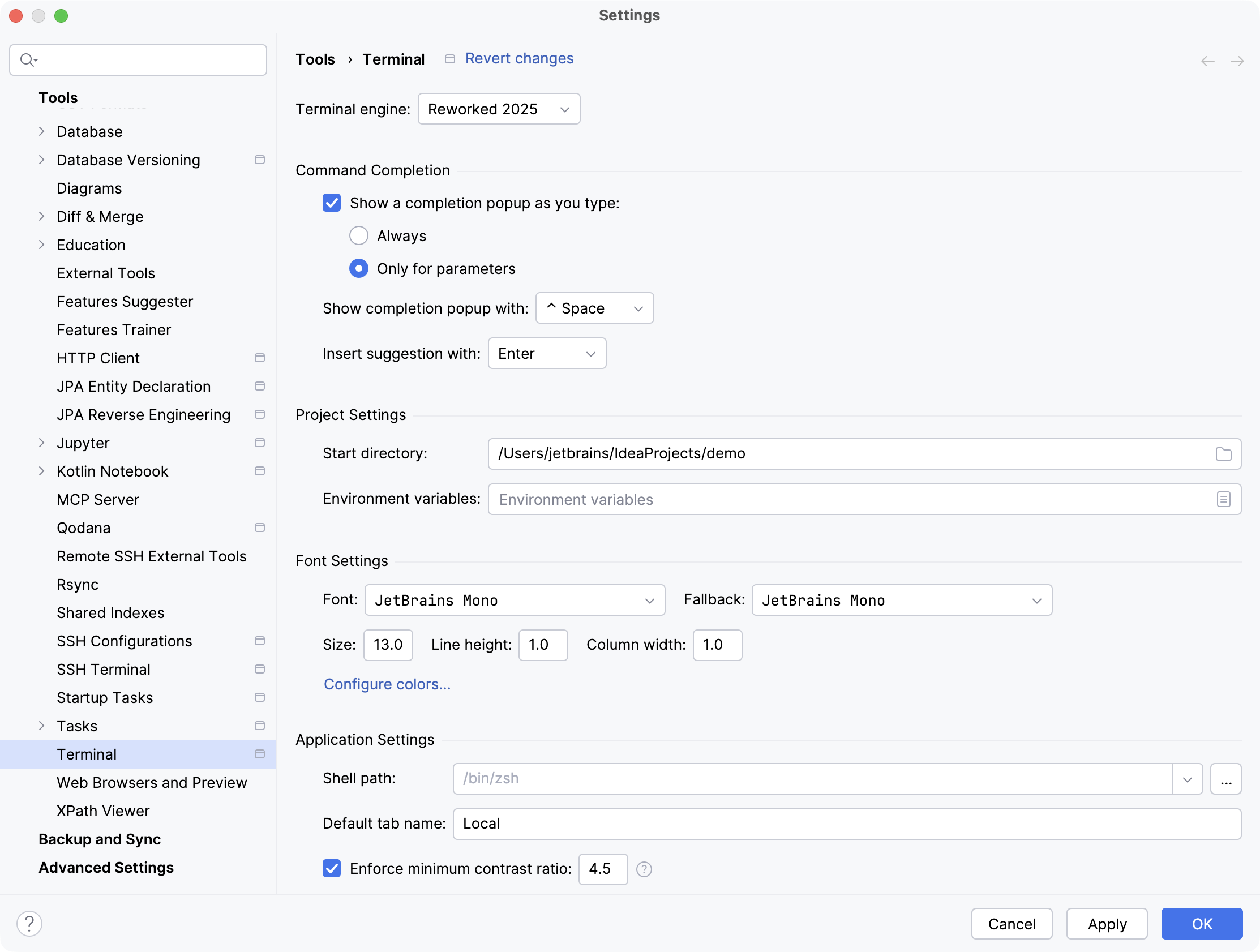 Settings | Tools | Terminal