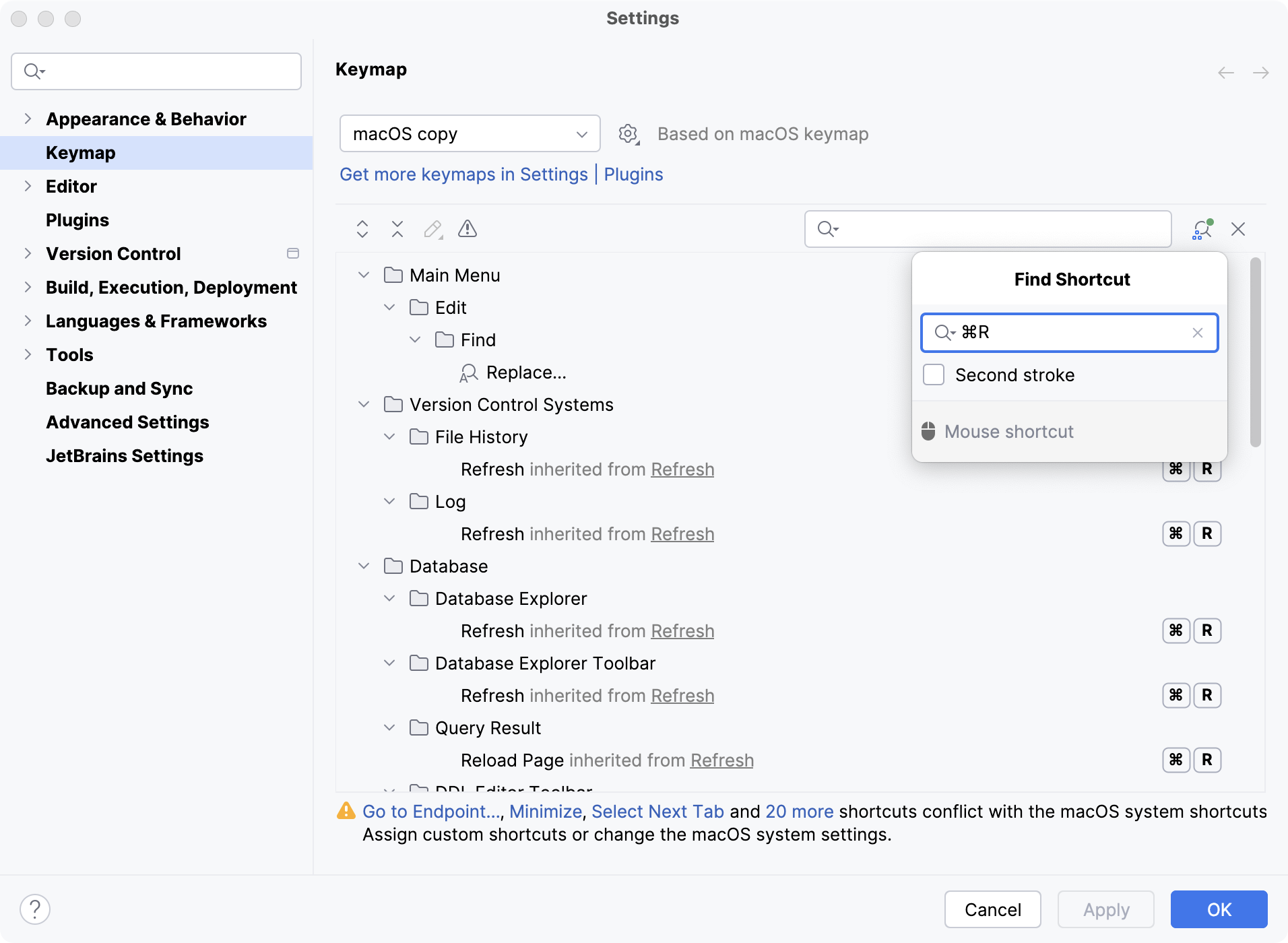 Shortcut is mapped to multiple actions