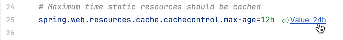 The inlay hint shows the actual value of a property The inlay hint shows the actual value of a property