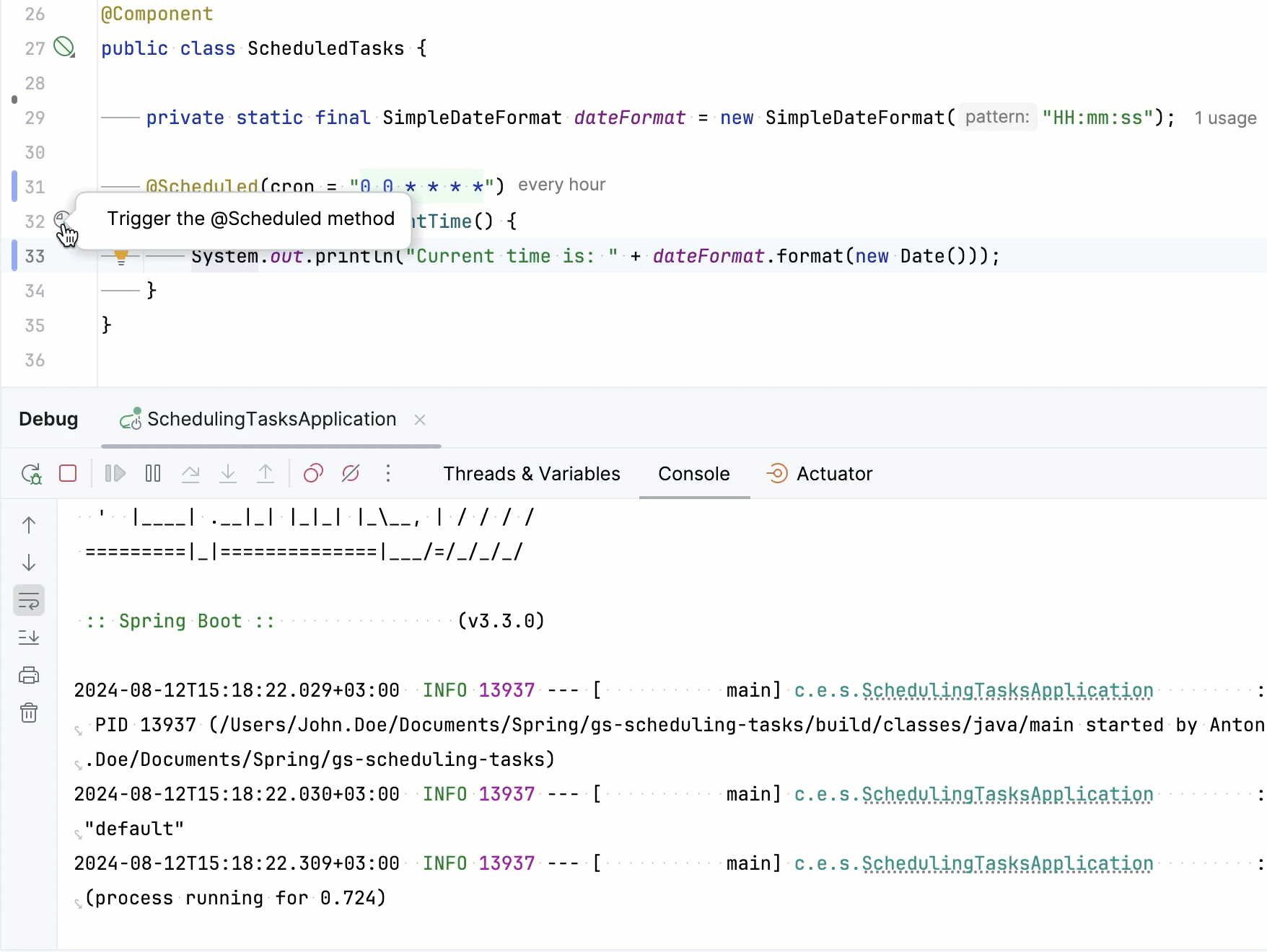 Trigger scheduled methods