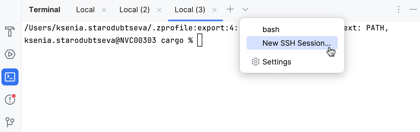 从终端启动新的 SSH 会话