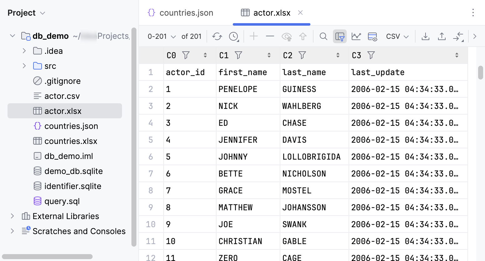 Contents of an Excel file are displayed in the data editor Contents of an Excel file are displayed in the data editor