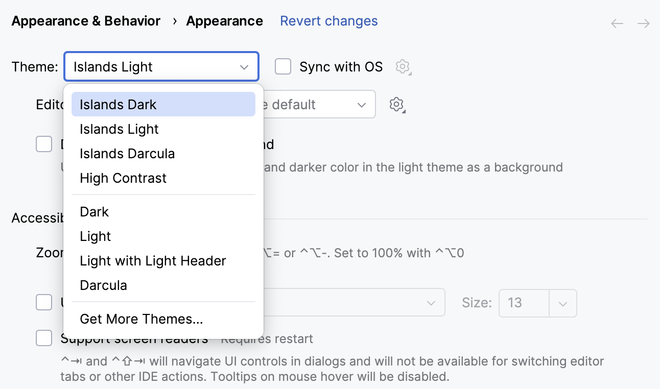 Settings | Appearance & Behavior | Appearance
