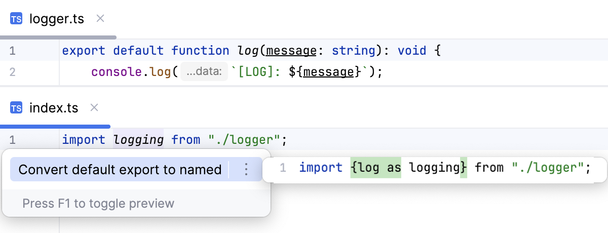 Invoke export default conversion from an import statement Invoke export default conversion from an import statement