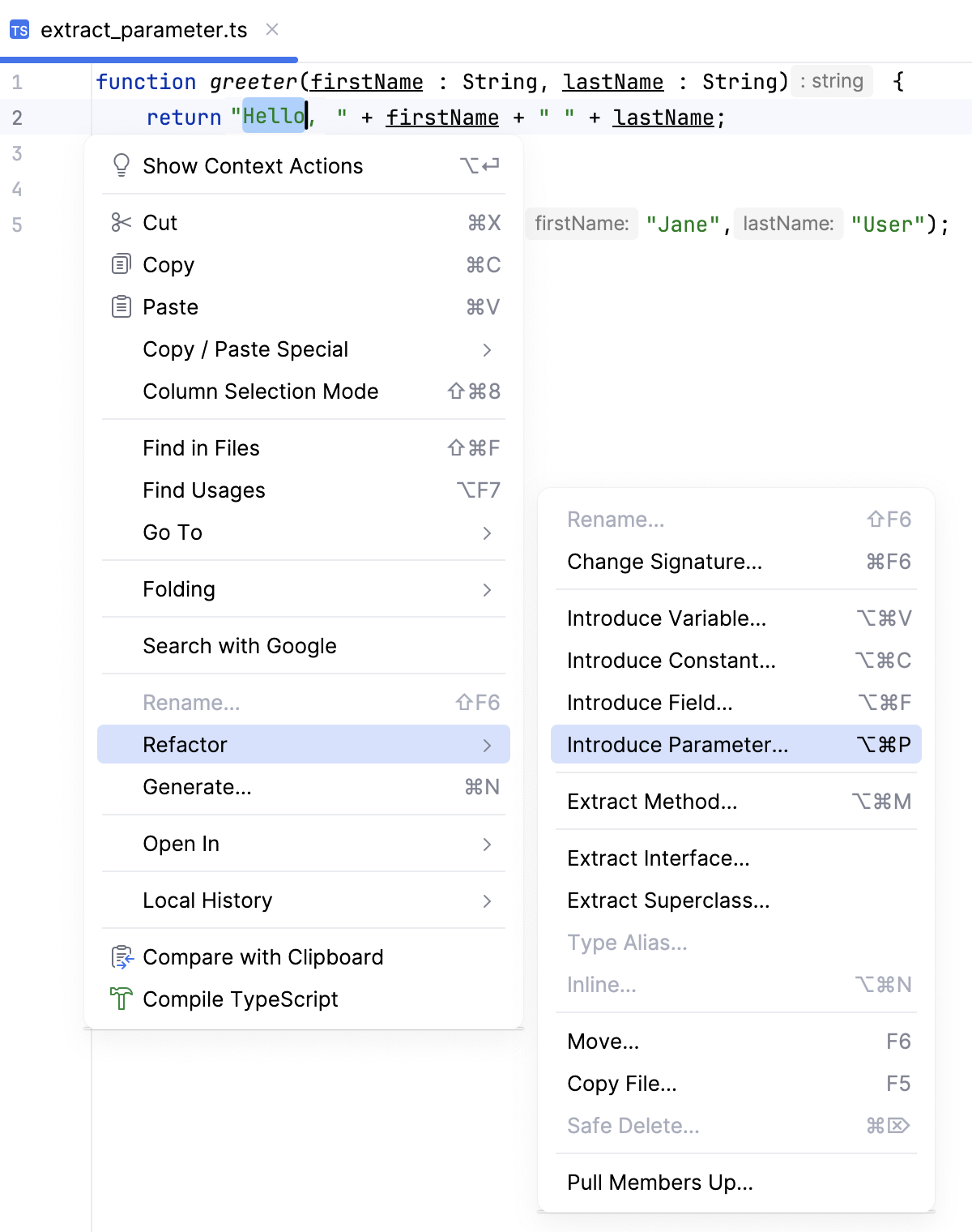 Invoke the Introduce Parameter refactoring Invoke the Introduce Parameter refactoring