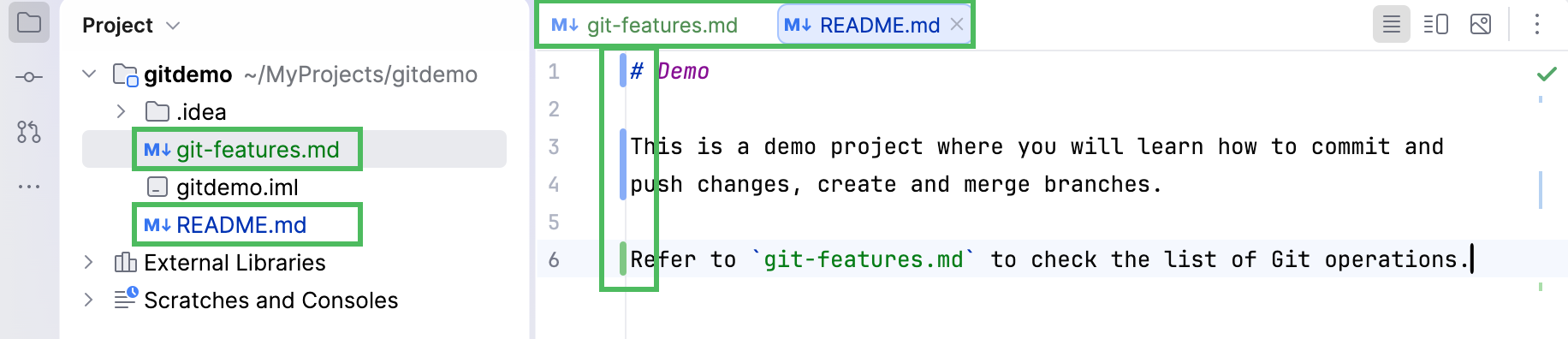 Changes in Editor and Project tool window Changes in Editor and Project tool window
