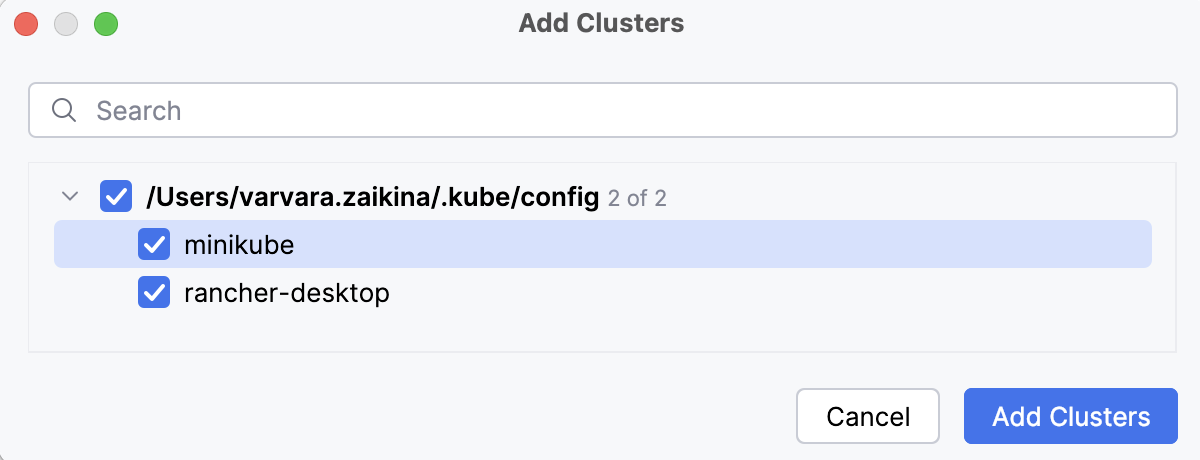 Add Clusters dialog Add Clusters dialog
