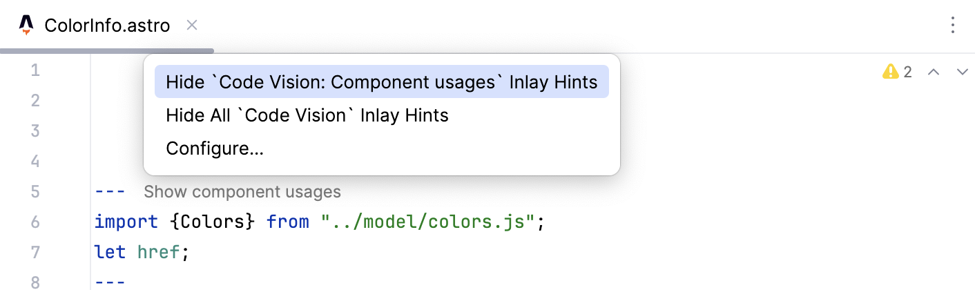 Turn off Component usages in the editor Turn off Component usages in the editor