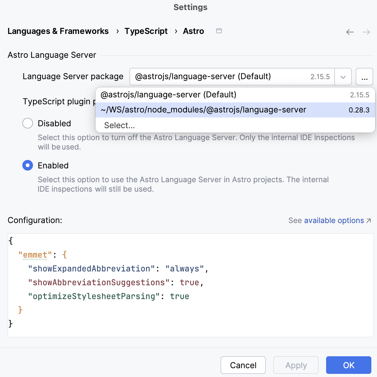 Specify the Astro package to use Specify the Astro package to use