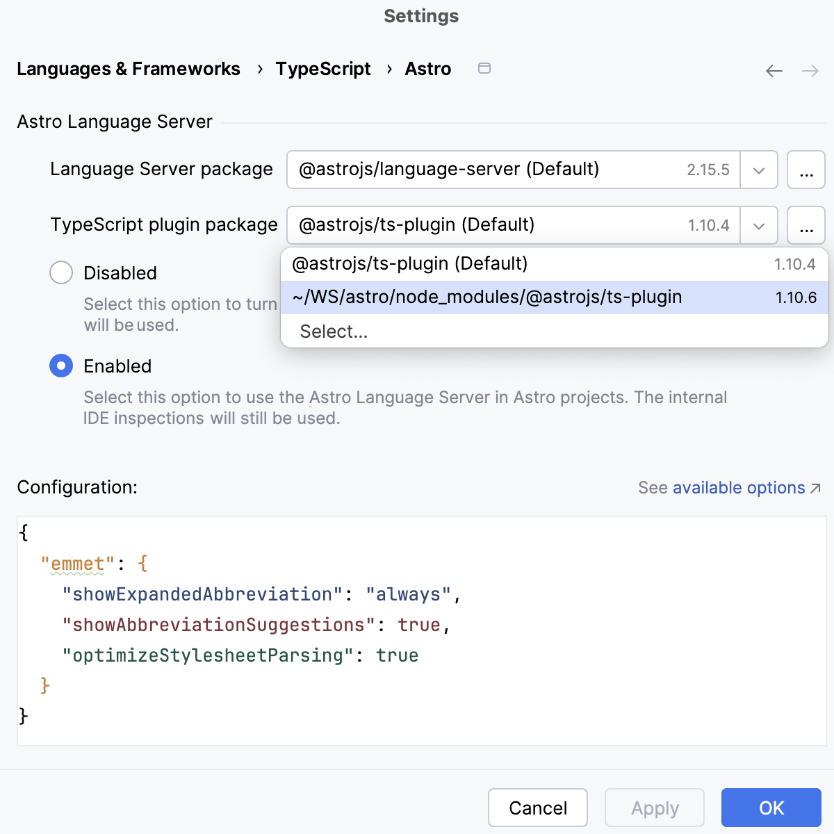 Specify the location of the ts-plugin to use Specify the location of the ts-plugin to use