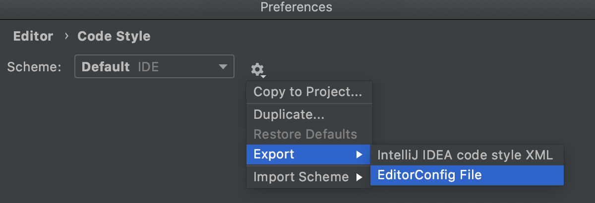 Export code style scheme Export code style scheme