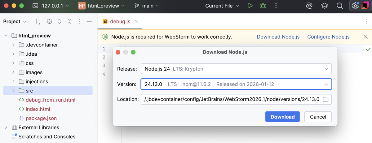 Project in Dev Container