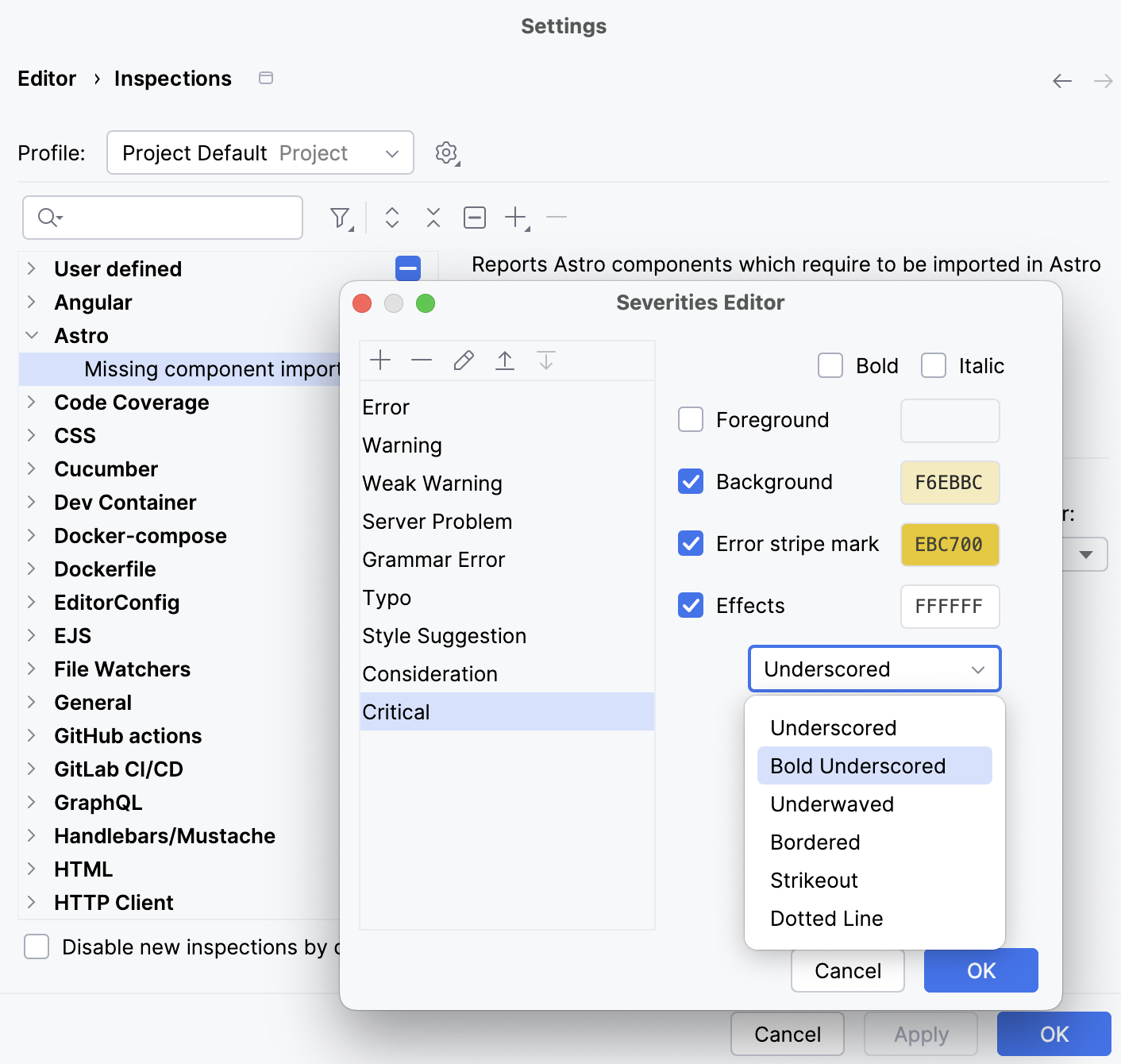 Creating a new severity