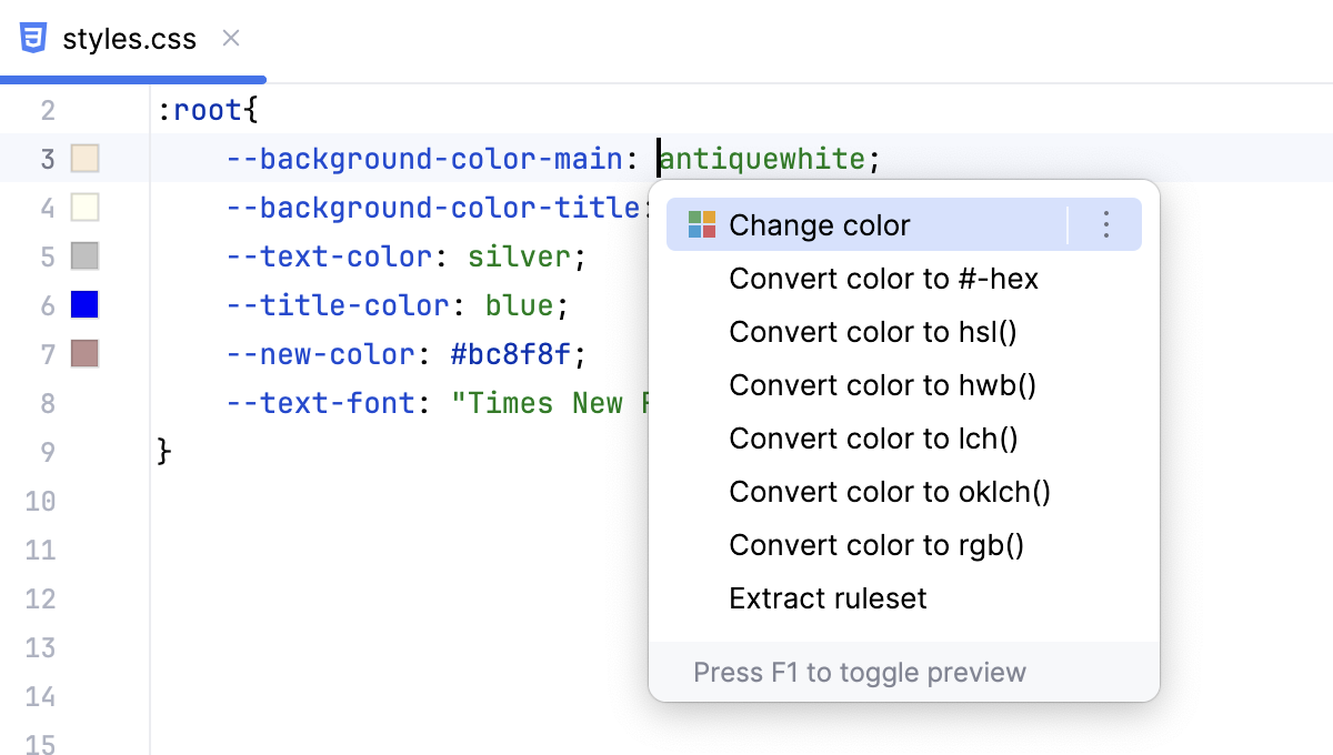 Change color - context menu Change color - context menu
