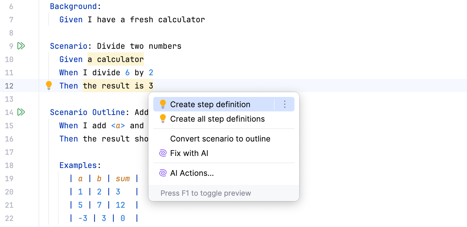 Create Cucumber.js step definitions: quick-fix