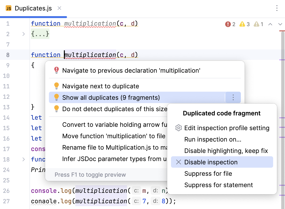 Disabling the inspection