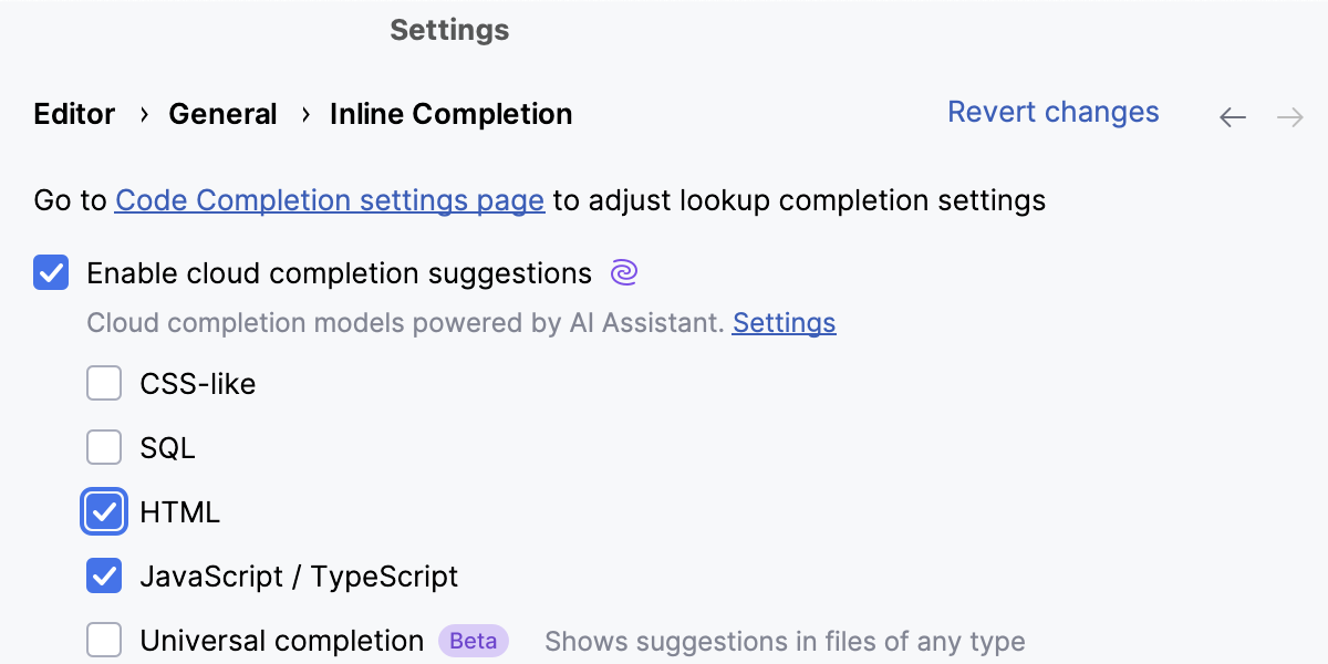Enable Cloud completion in HTML Enable Cloud completion in HTML
