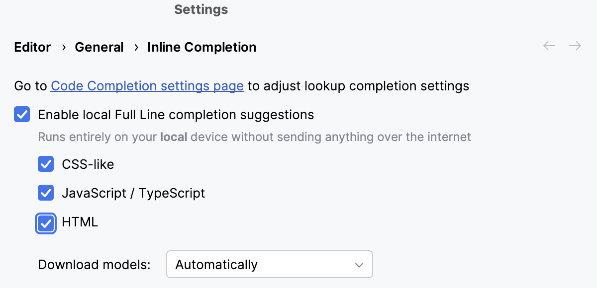 Enable Full Line completion Enable Full Line completion