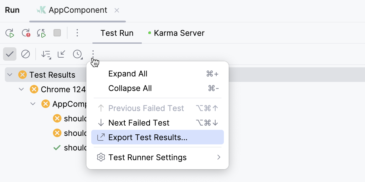 Using the test results toolbar to export test results Using the test results toolbar to export test results