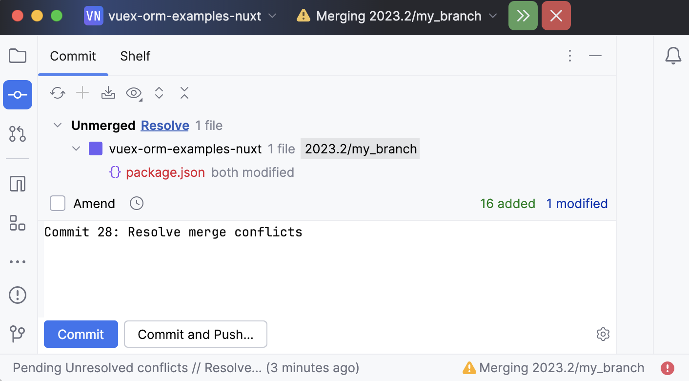 The Merge Conflicts node in the Local Changes view The Merge Conflicts node in the Local Changes view