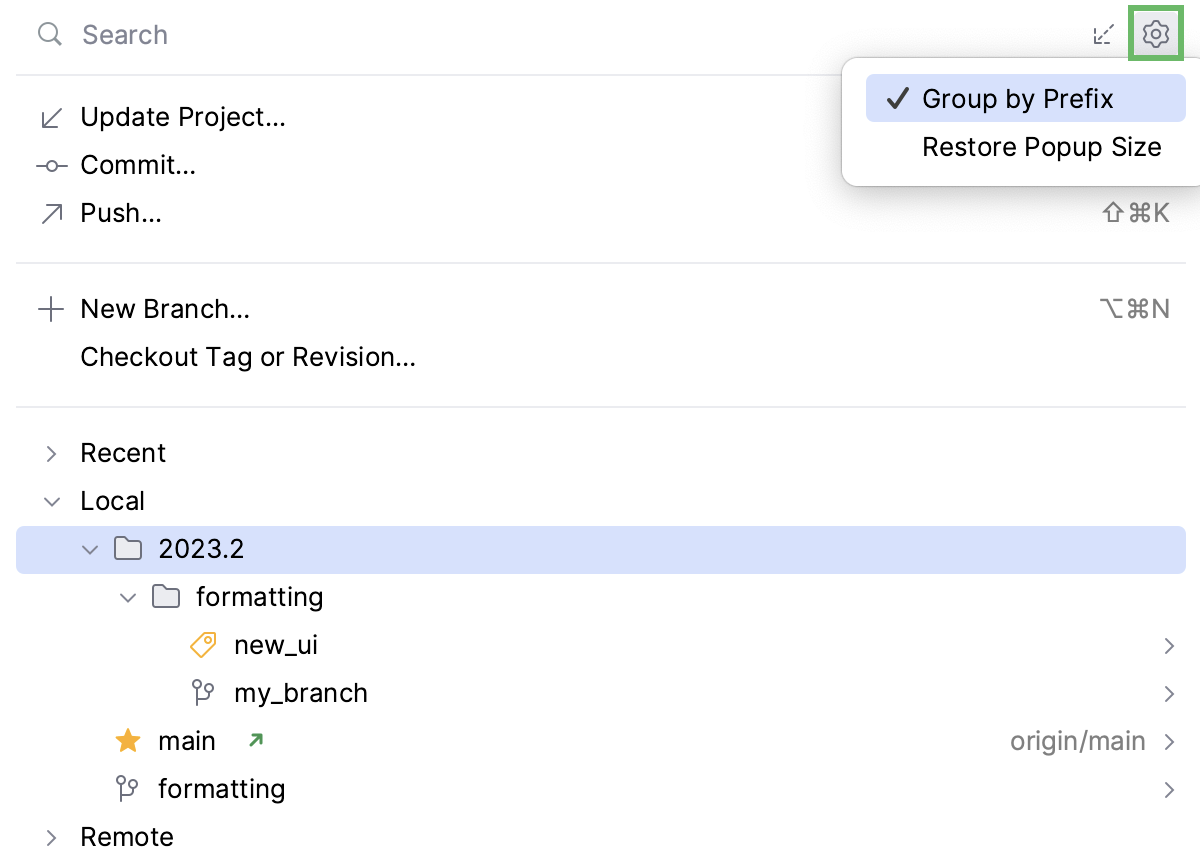 Group by Prefix option in the VCS widget