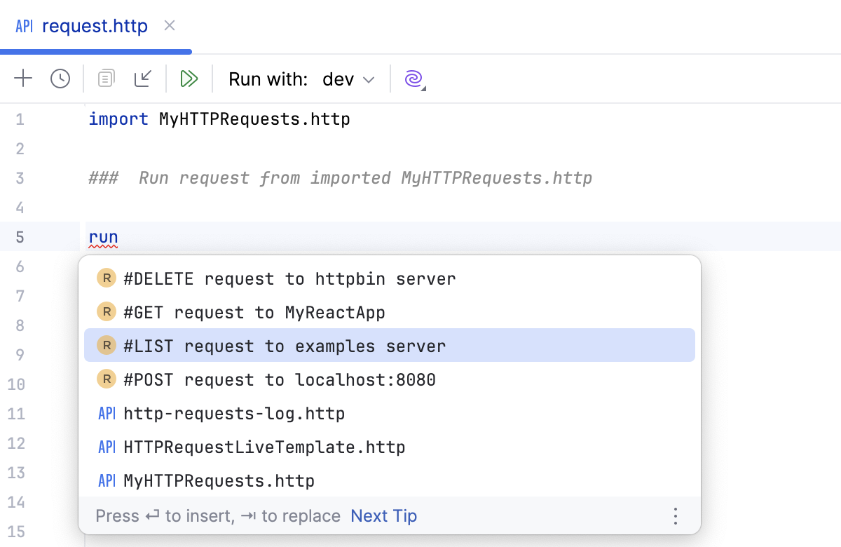 Run specific requests from another .http file Run specific requests from another .http file