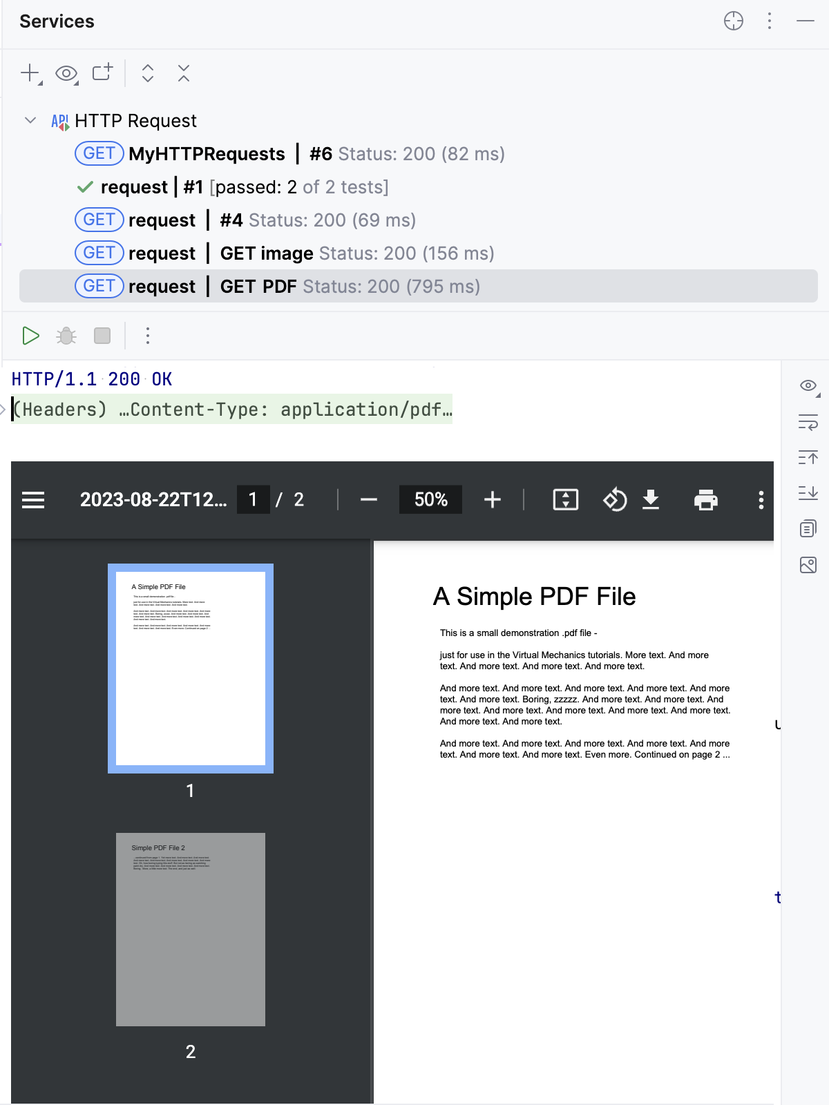 HTTP response with a PDF HTTP response with a PDF