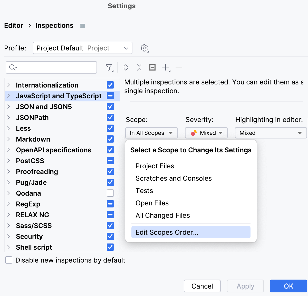 the In All Scopes list the In All Scopes list