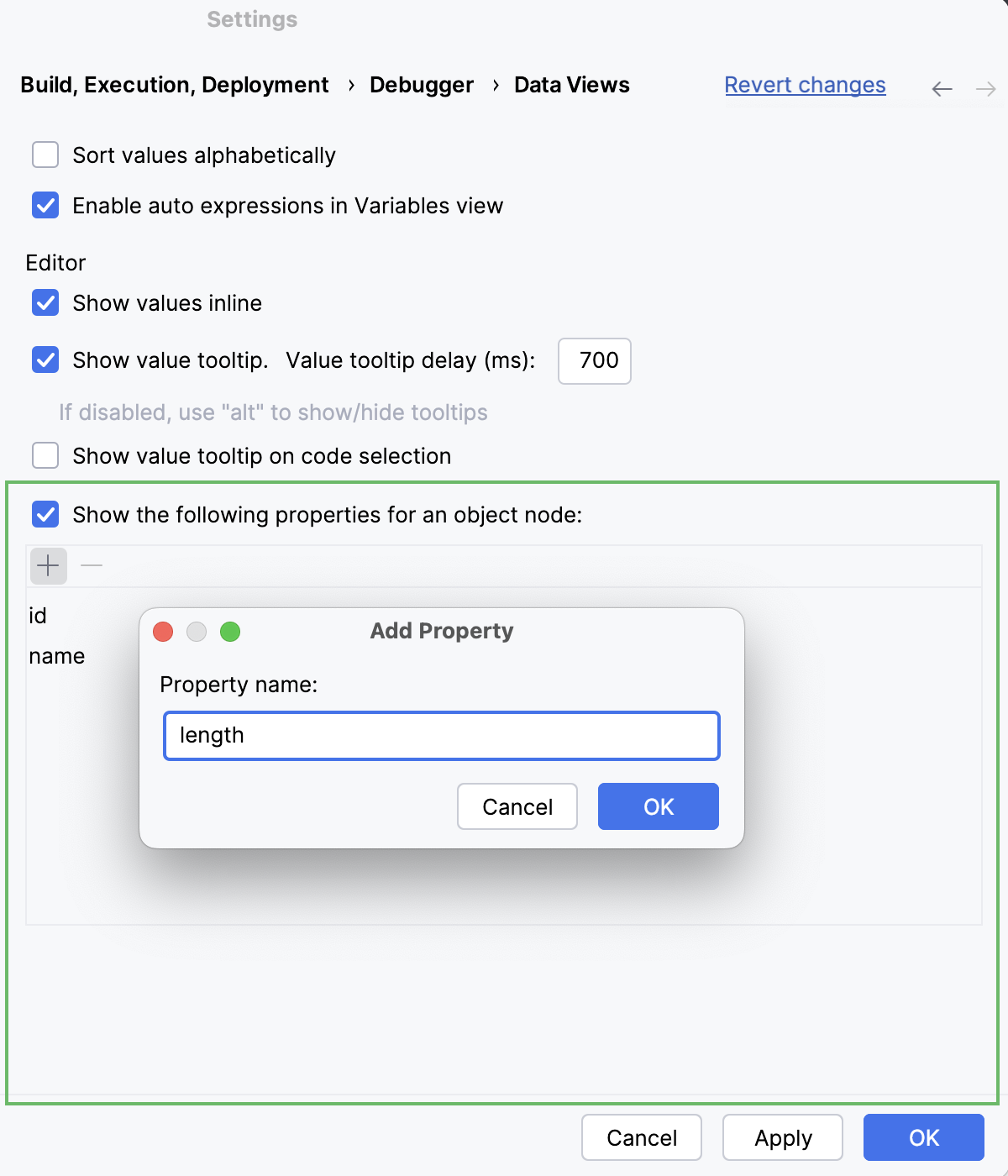 Properties to show on object nodes Properties to show on object nodes