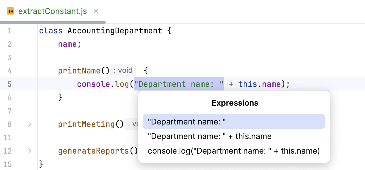 Introduce Constant: select the expression