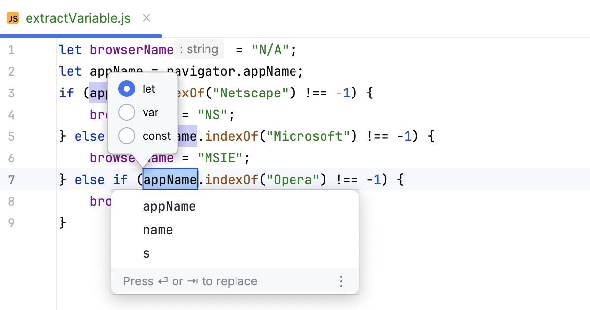 Extract variable - choose the declaration type