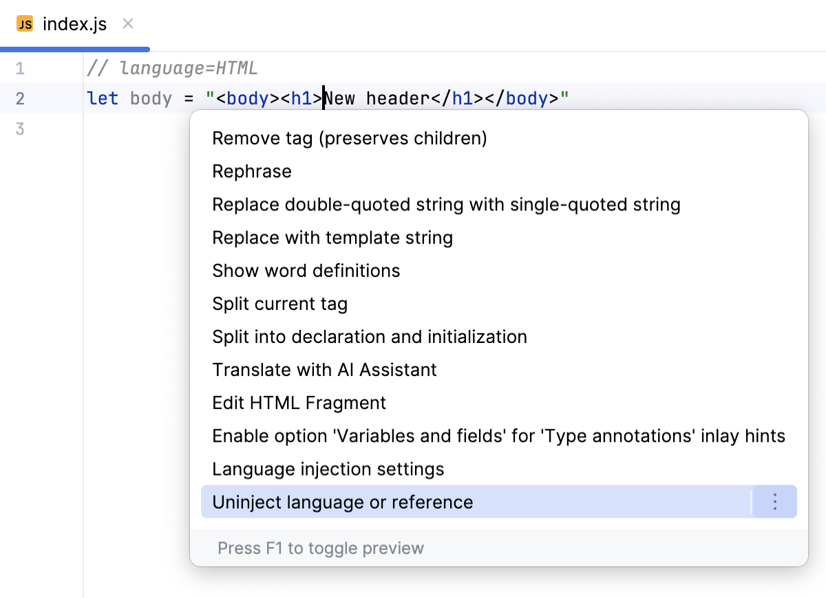 Cancel language injection