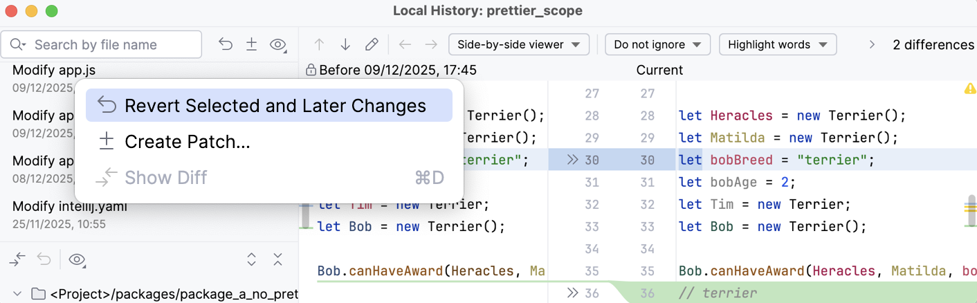 Revert a revision in local history