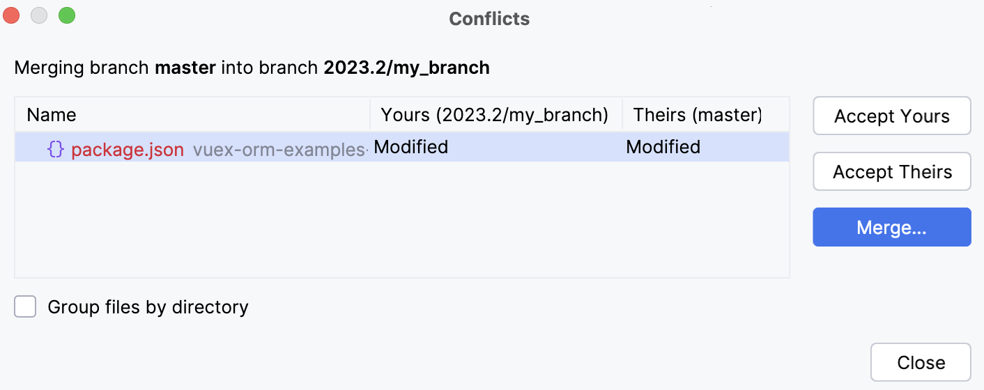 Files Merged with Conflicts dialog Files Merged with Conflicts dialog
