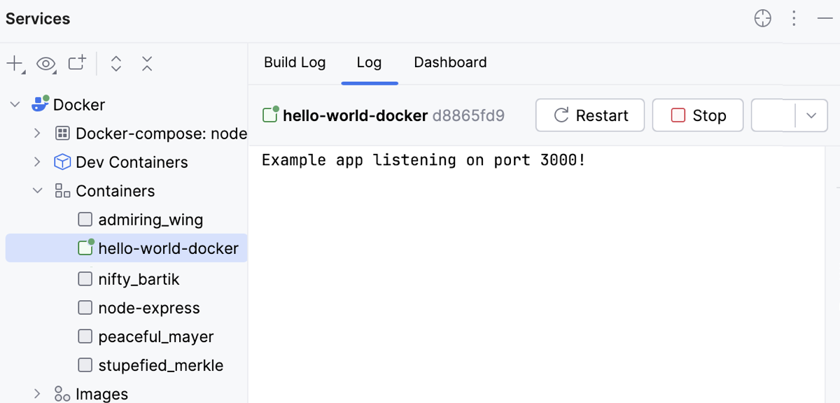 Push the log tab in the Services tool window Push the log tab in the Services tool window