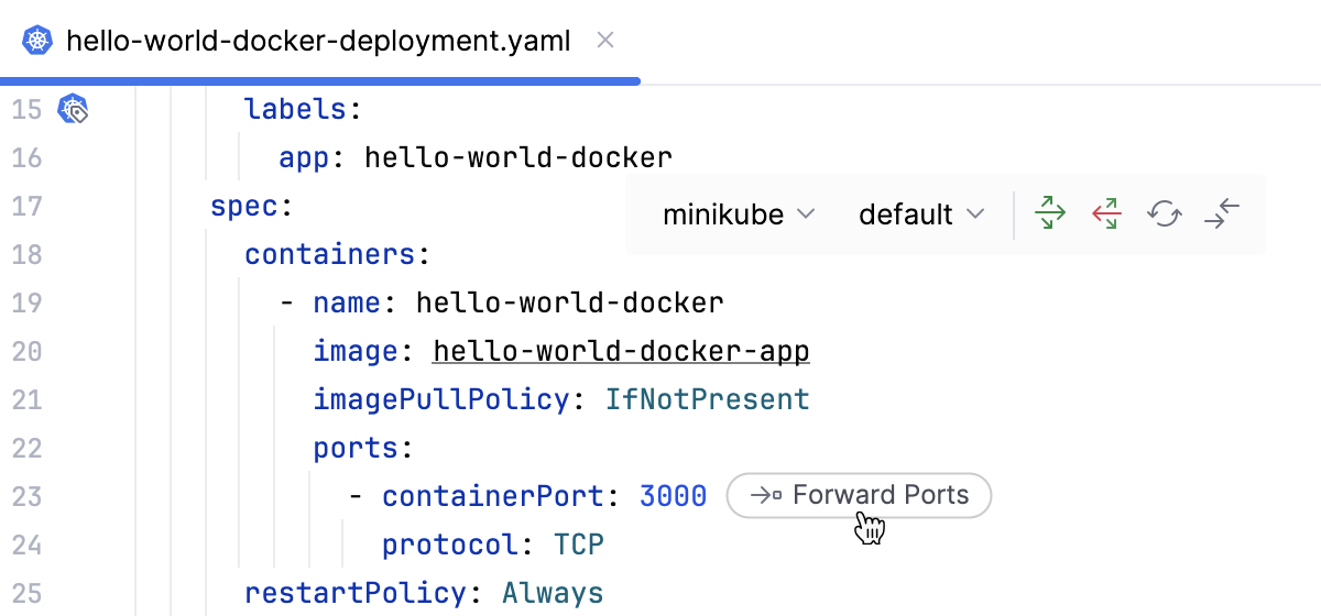 The port forwarding inlay hint The port forwarding inlay hint