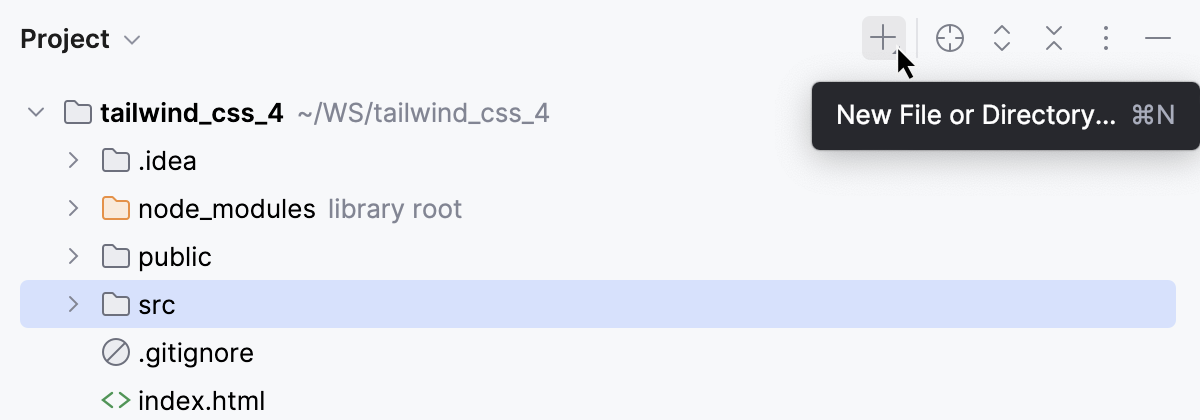 Add files from Project tool window toolbar