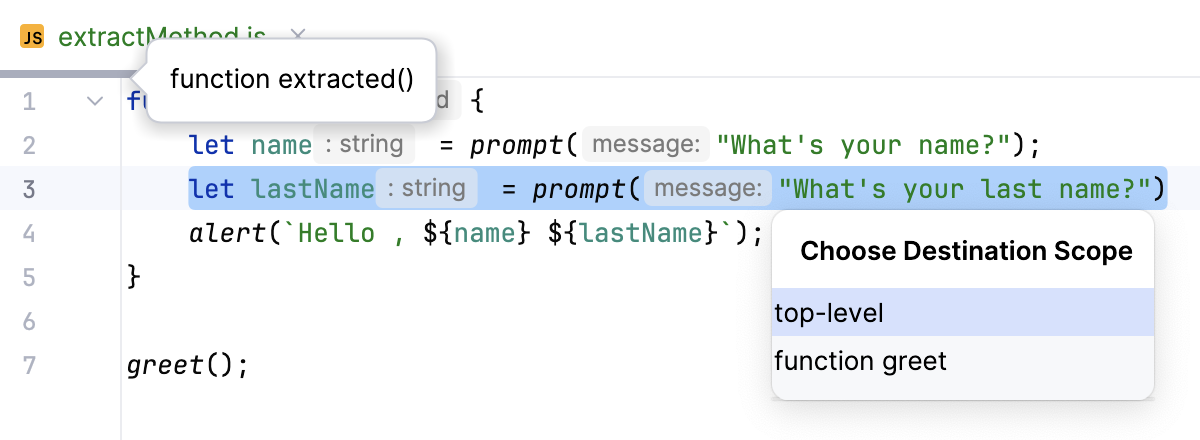 Extract method - choose the destination scope