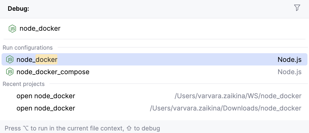 Start run/debug configuration from the Run Anything popup in debug mode